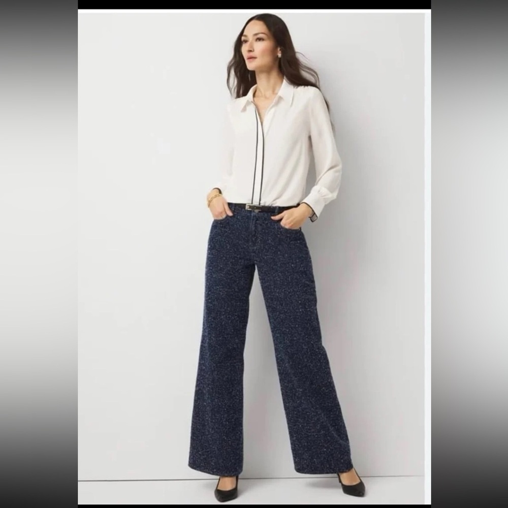 NWT WHBM White House Black Market Bouclé Mid Rise Wide Leg Jean size 12s - Picture 5 of 12